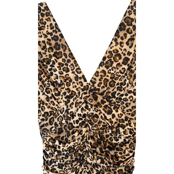 Nicholas Leopard Print Size 2 100% Silk Ruched Mini Dress V-Neck - Picture 6 of 16